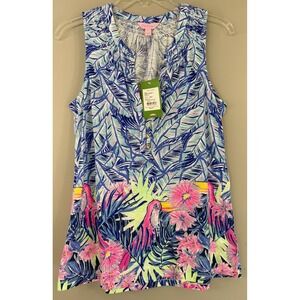 Lilly Pulitzer Essie Top Shirt Women's Small Let's Mango Bennet Blue NWT